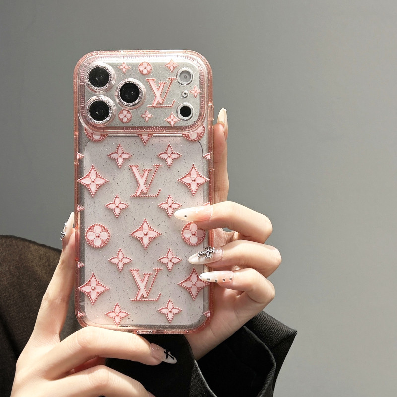 ป้ายแบรนด์หรู เคสไอโฟน 17 pro max 16 pro max 14 pro max 15 pro max เคส iphone 16 pro 17 pro 16 17 14 15 case เคสไอโฟน 15 pro 14 pro เคสโทรศัพท์ กันกระแทก โปร่งใส glitter แป้งสีชมพู