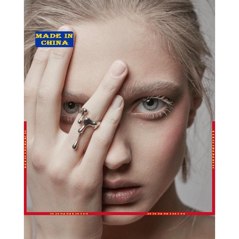 HIK Y2K Liquid Lava แหวน Joint ชุดเครื่องประดับโลหะผสม ออกแบบ Water Drop สไตล์ Y2K สำหรับผู้หญิง