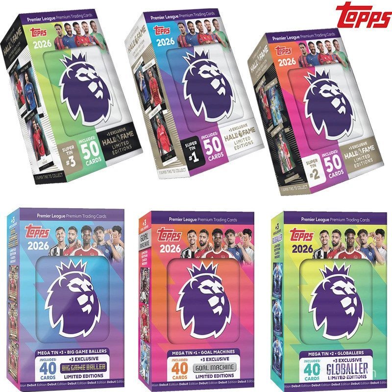 ใหม่ 2026 Season Topps Premier League Debut Edition Mega Tin Super Tin กล่องเหล็กคอลเลกชันเกมการ์ด FAST การจัดส่ง