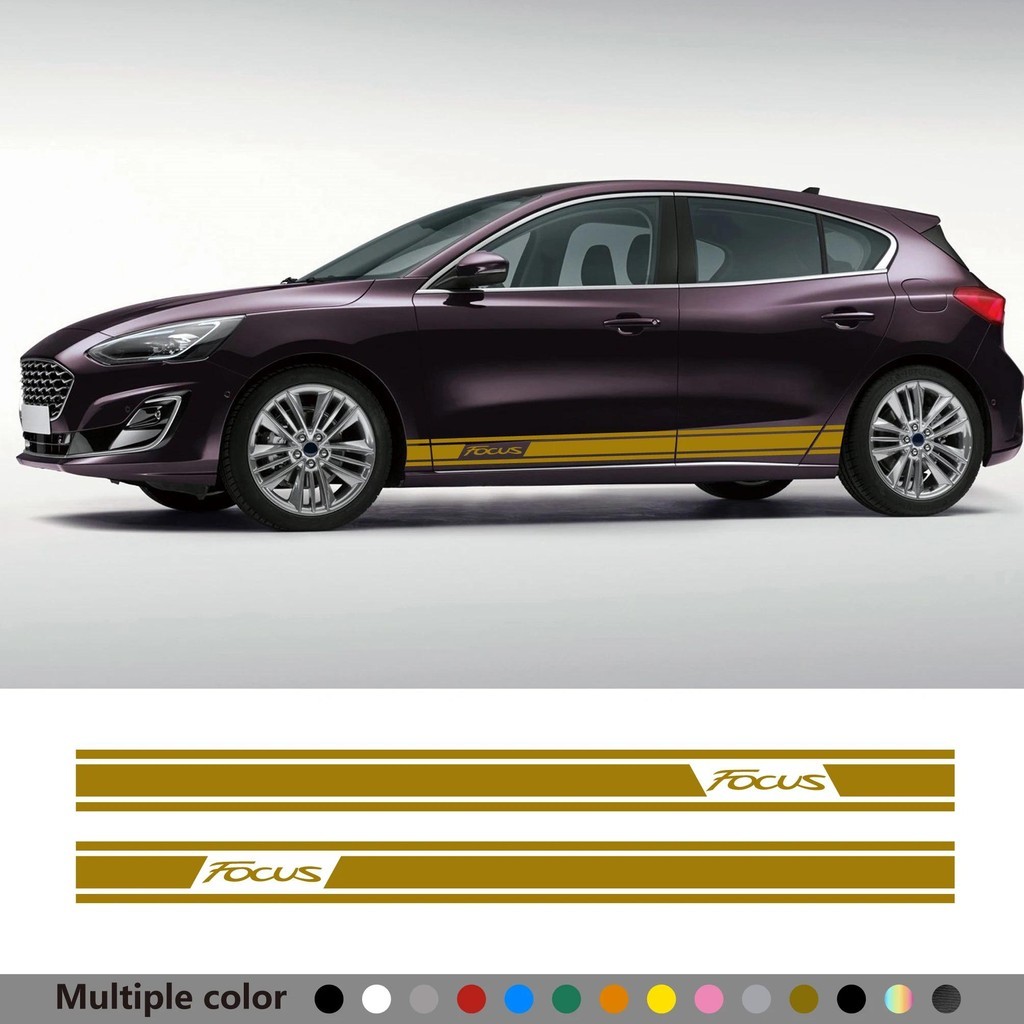 2pcs รถประตูด้านข้างสติกเกอร์สําหรับ Ford Focus 2 3 1 4 MK1 MK2 MK3 MK4 Auto ภายนอกอุปกรณ์ตกแต่งฟิล์