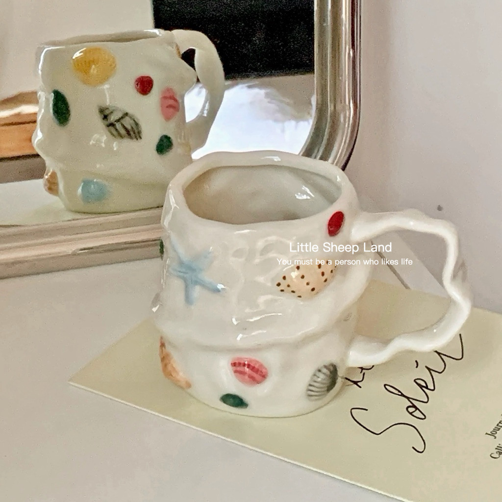 เลี้ยงปลาค่ะ~ แก้วนม แก้วกาแฟ ใช้ไมโครเวฟได้ เปลือกหอย🐚