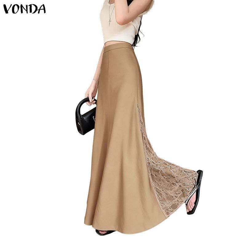 VONDA ดรสไตล์เกาหลียกระดับ สูทิ้ลด้านหลัง ลายแพทเวิร์ค ผ้าซาติน มัดย้อยเอวสูง