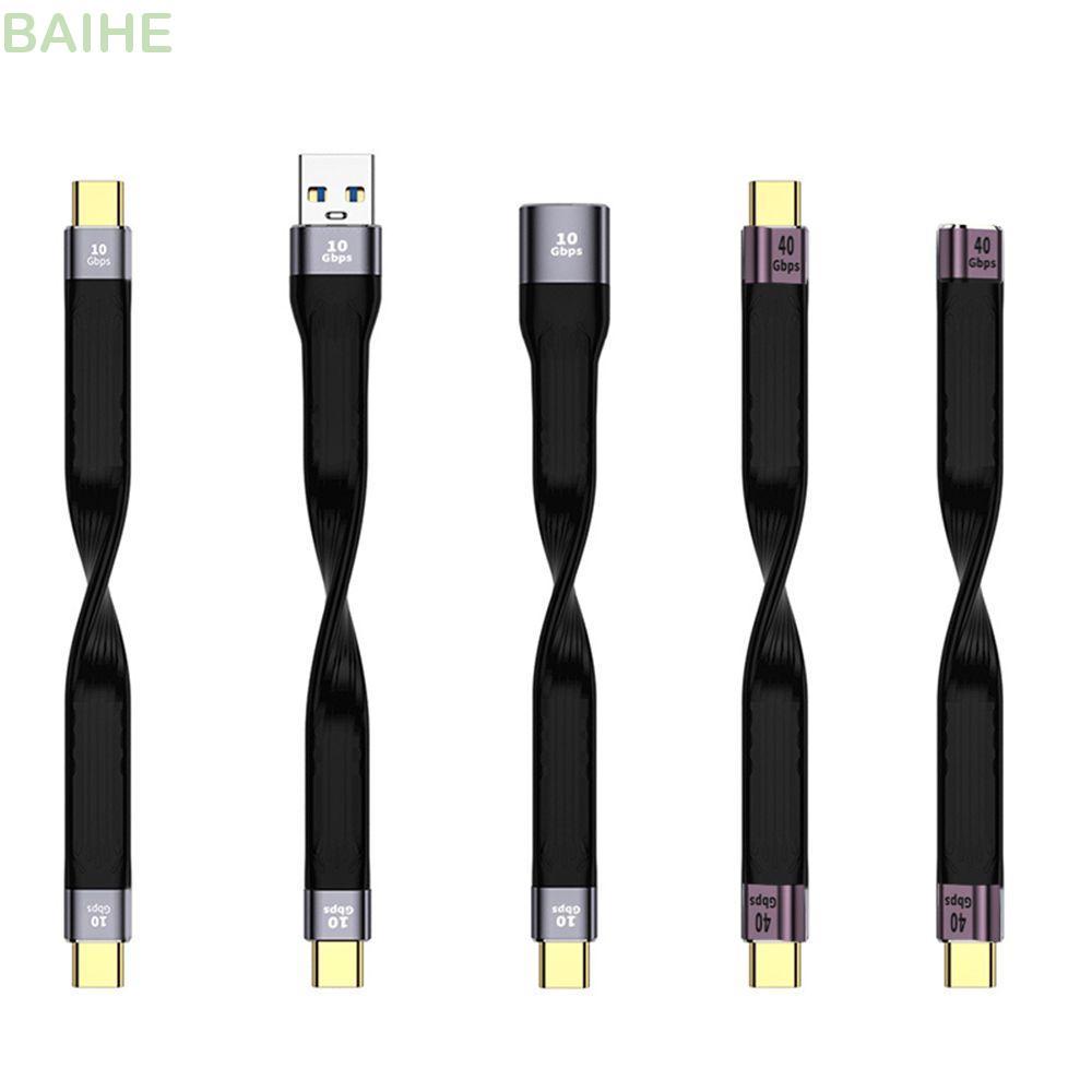 BAIHE สาย USB C แบบสั้นยืดหยุ่น 40Gbps QC4 สายชาร์จเร็ว