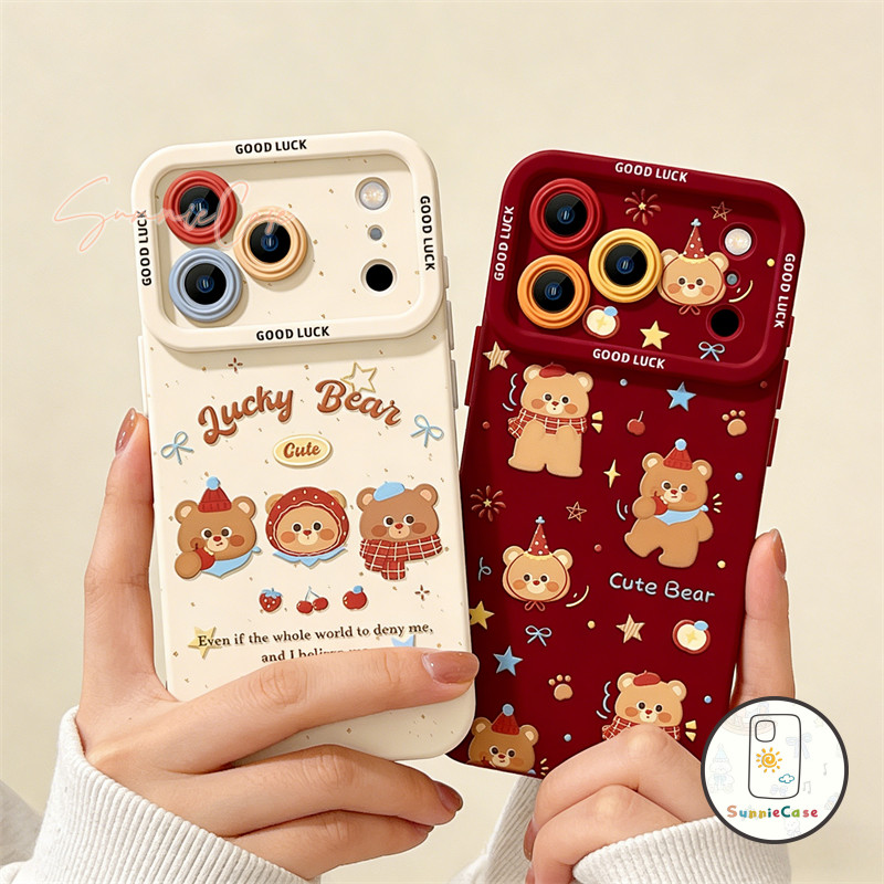 เคสไอโฟน 17 เหมาะสำหรับ IPhone 17 15 13 16 12 14 11 Pro Max XR X XSMax 7 8 14 16 Plus เคสโทรศัพท์ลายหมีผ้าพันคอสุดน่ารัก