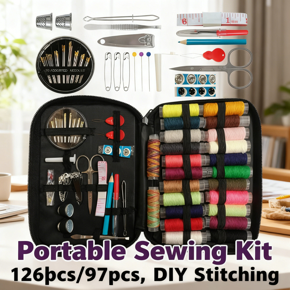 ปุ่ม Threader ชุดเข็มเย็บ Pins Line กรรไกร Multi-function เย็บไม้บรรทัดกล่องชุด DIY 97 ชิ้น