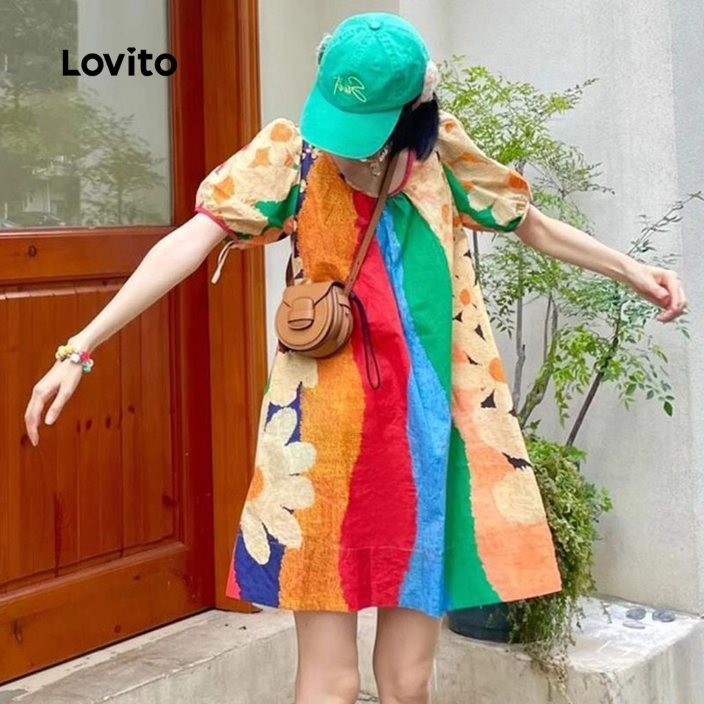 Lovito ชุดเดรสลําลองลายทาง บล็อกสี สําหรับผู้หญิง LNA101002