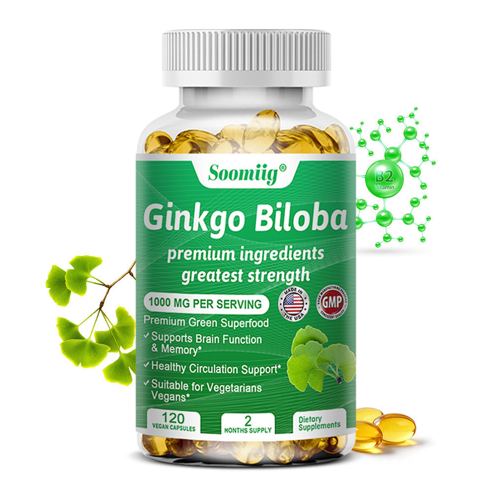 Soomiig - Ginkgo Biloba Extract Capsules ส่งเสริมกิจกรรมทางจิตและการไหลเวียนโลหิต รองรับการทํางานสมองที่แข็งแรงและความชัดเจนทางจิต