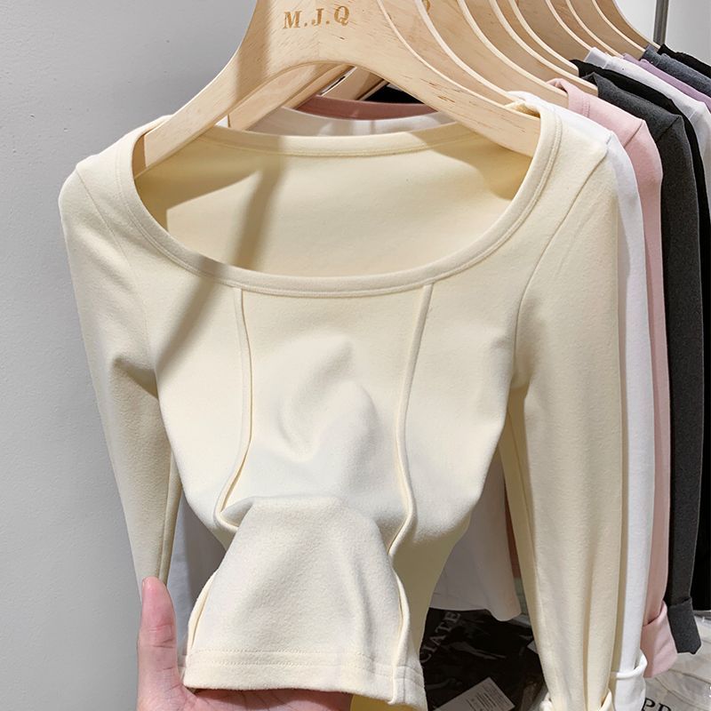 เกาหลีเกาหลี2026 Fishbone Lineเยอรมันกํามะหยี่U-คอBottomingเสื้อผู้หญิงสไตล์ใหม่ฤดูใบไม้ร่วงฤดูหนาวด