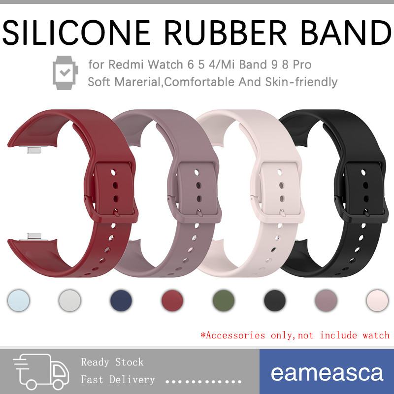 สายซิลิโคนสำหรับ for Redmi Watch 6 5 4 สายยางต้นฉบับพร้อมพิงก์เกอร์สีเดียวกันสำหรับ for Xiaomi Mi Band 10 9 8 Pro