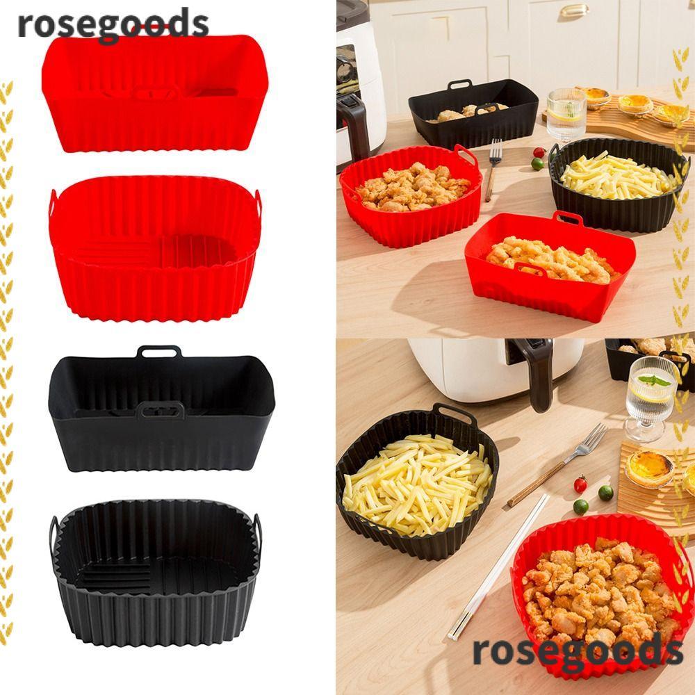 ROSEGOODS ซิลิโคน Air Fryer Liners,สีดําสีแดงพร้อมที่จับเตาอบ Liner,Air Fryer อุปกรณ์เสริมสําหรับ 4-