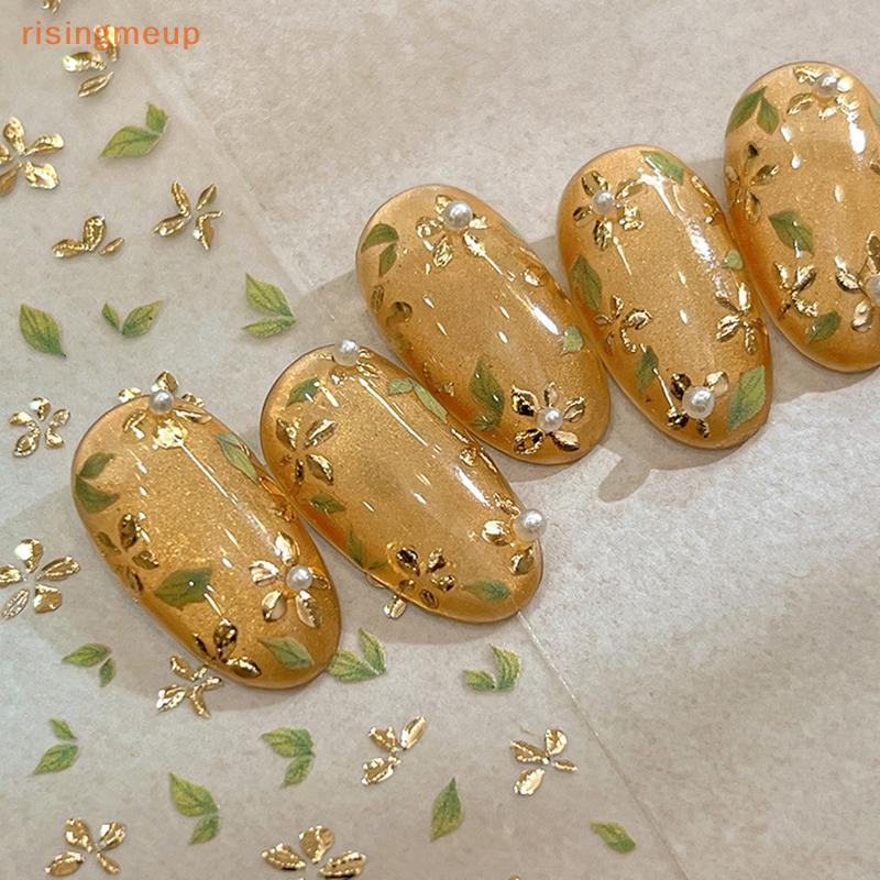 [risingmeup] Bronzing Flower Leaf Nail Decals Nail Art Decorative Self-Adhesive Sliders Summer Stiers อุปกรณ์ทําเล็บใหม่