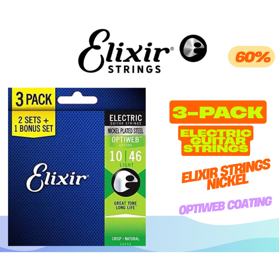 [ของแท้100% ลด 60%] Elixir Electric Nickel Plated Steel Optiweb Coating สายกีตาร์ไฟฟ้า[ของแท้ 100%]