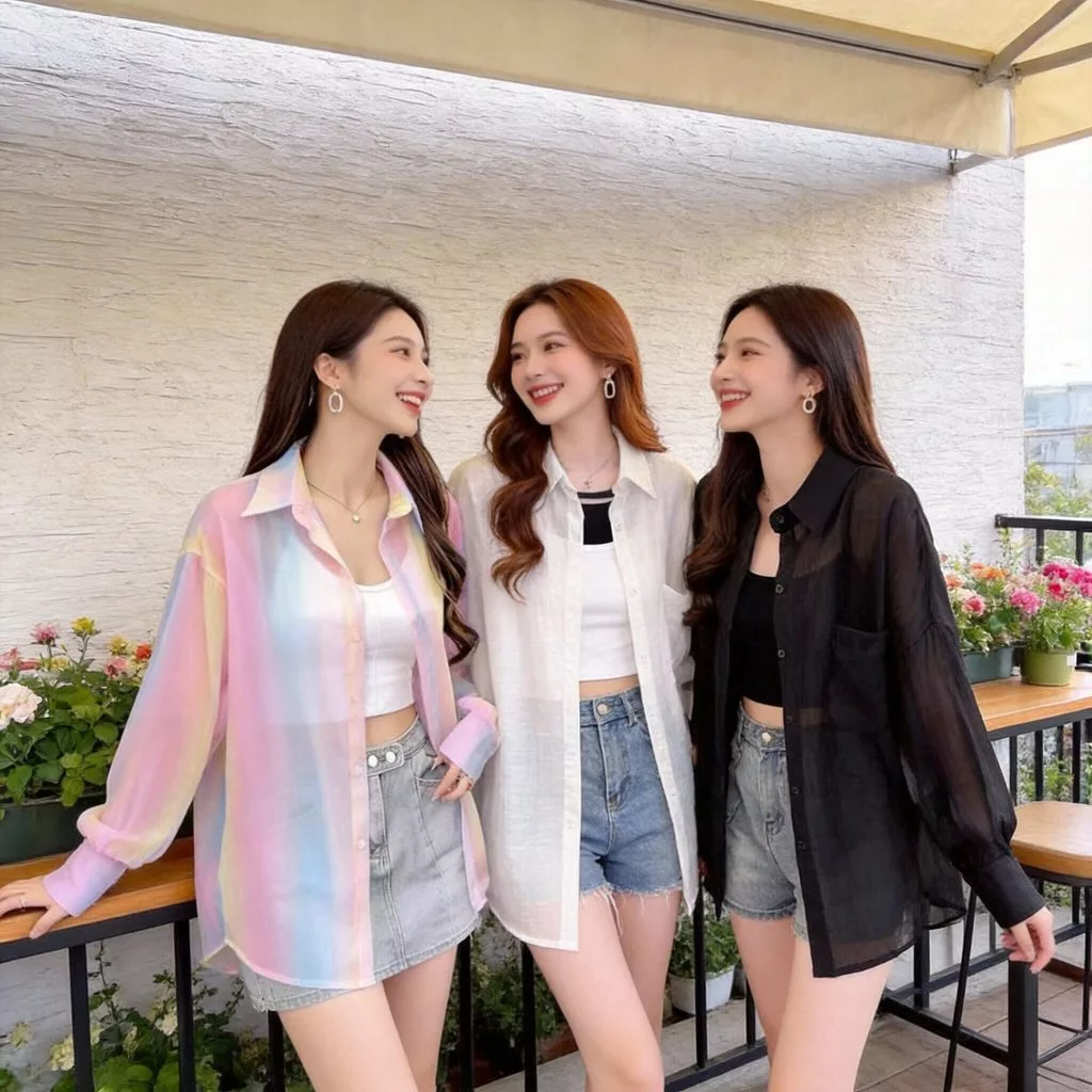 เสื้อเชิ้ตแขนยาวผู้หญิง ผ้าชีฟองเนื้อละเอียด เบาสบาย
