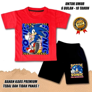 【จัดส่งไทย】ชุดเซ็ต 2ชิ้น BOB BOYS SHORT SLEEVE SUITS GIRLS เสื้อยืด SONIC 2 COTTON DTF CLN สีดํา