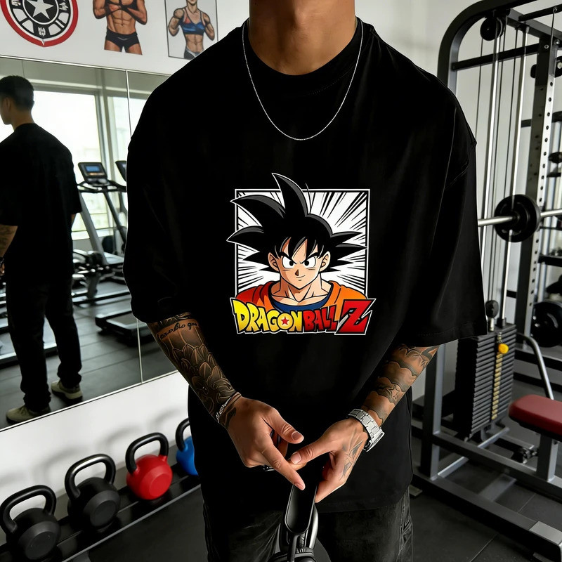 เสื้อยืดลายดราก้อนบอล ซุนโกคู รุ่นฮิตขายดีปี 2026 สำหรับผู้ชาย ทรงโอเวอร์ไซส์ ลายการ์ตูนมังงะ สีดำ ผ้าฝ้าย สไตล์สตรีทแวร