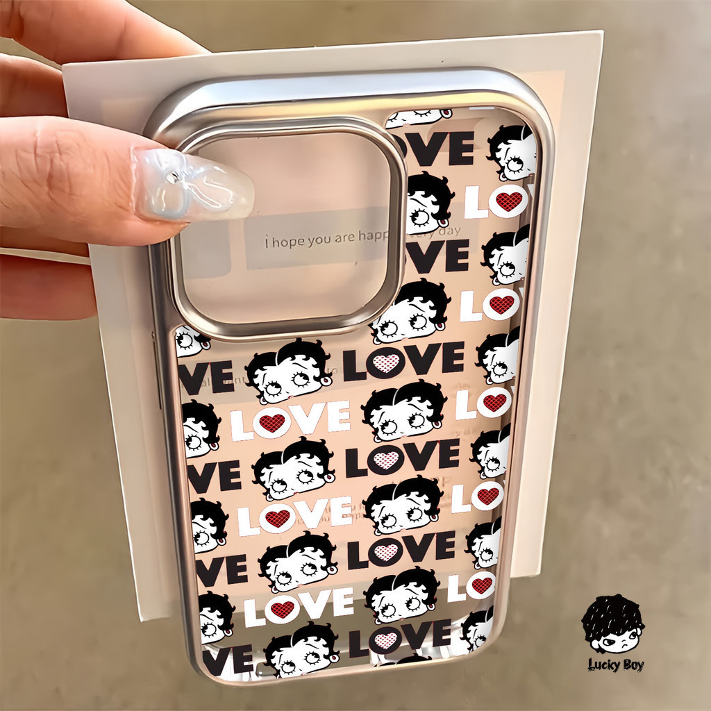สําหรับiphone 18 Pro Max 17 Betty Boop น่ารัก 16 15 14 13 12 11 Pro Max 8 7 Plus X XR Xs Maxนุ่มหรูหราElectroplatedกรอบโปร่งใสเคสโทรศัพท์