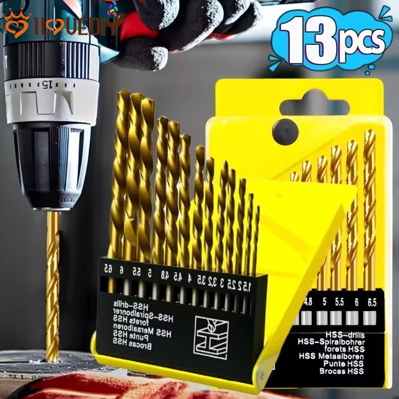 13 ชิ้น Twist Drill Bit Set พร้อมกล่องผู้ถือ-สําหรับงานไม้ Drillng- Twist Jobber เจาะชุด-อเนกประสงค์