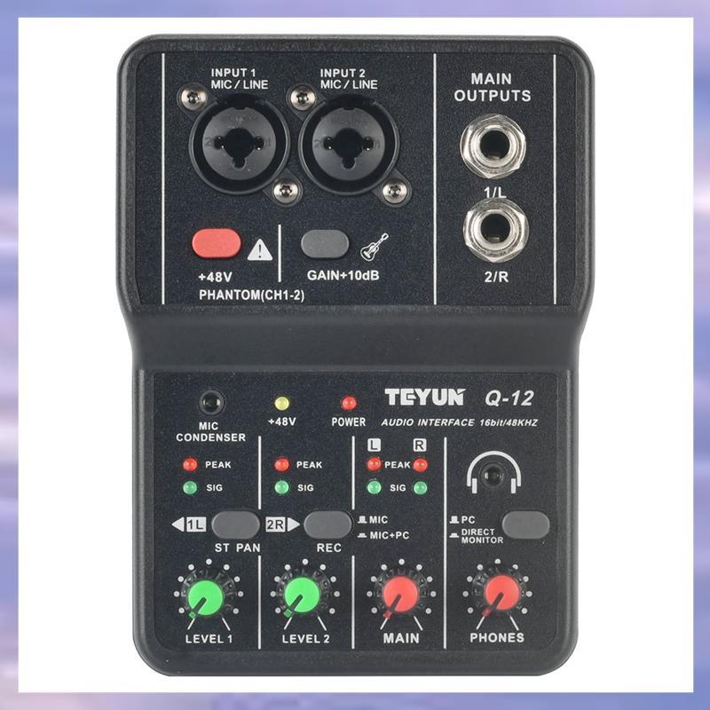 Q12 คอมพิวเตอร์บันทึกการ์ดเสียง 16Bit/48KHZ การ์ดเสียงแบบพกพาสําหรับกีตาร์ Home Studio Q12