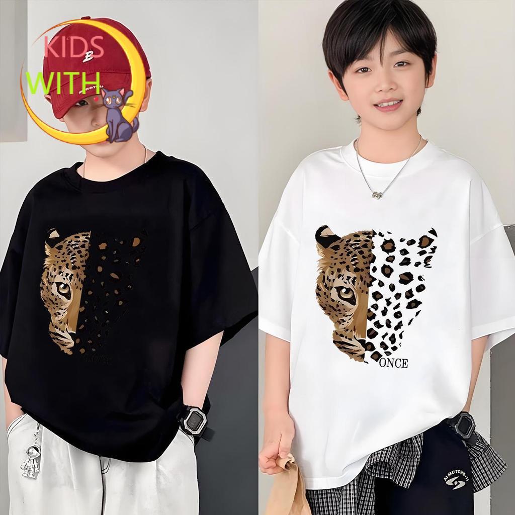 Kids  WITH Tops เสื้อยืดเด็กผู้ชายเด็กเสือดาวเรียบง่ายและอินเทรนด์ Premium Cool Distro เสื้อยืดแขนสั้น  K366 แฟชั่น