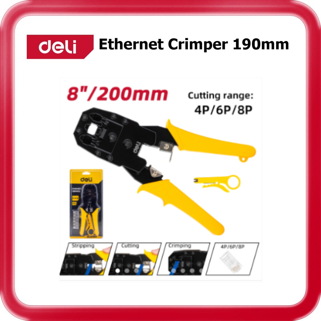 [ DELI ] (DL2468) Ethernet Crimper 190 มม.RJ45 RJ12 RJ11 Crimp Tool 4P 6P 8P Cable