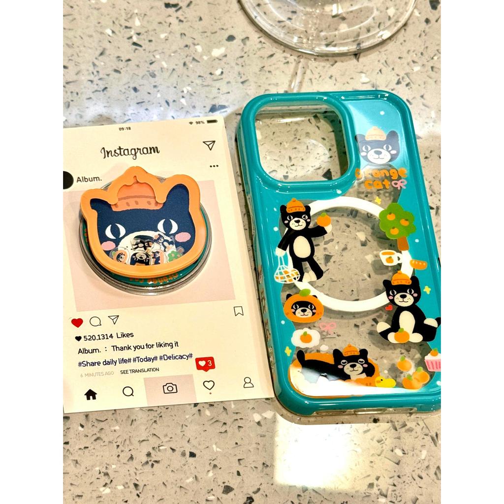 Sidos การ์ตูน Geely Cat เขย่าเพลงวงเล็บแม่เหล็กเหมาะสําหรับ ihone16promax Apple 15pro เคสโทรศัพท์ 14