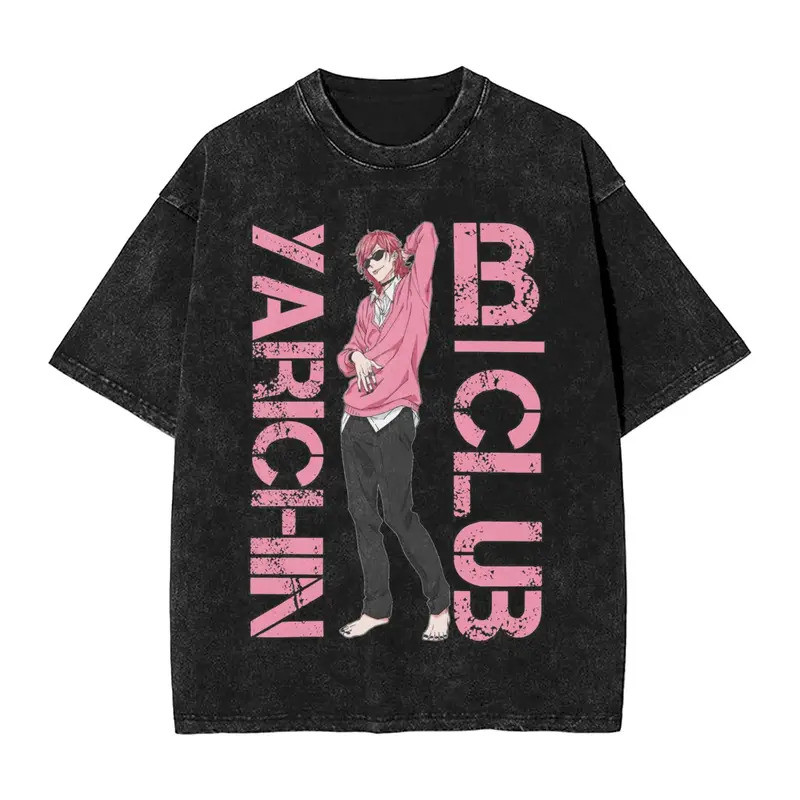 เสื้อยืด Yarichin B Club สำหรับผู้ชาย เสื้อยืดคอตตอนลายตลก คอกลม แขนสั้น เสื้อยืดพิมพ์ลาย