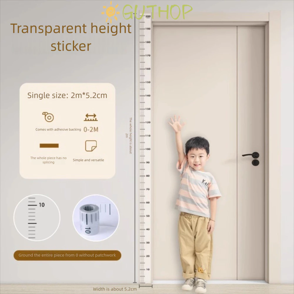 สติกเกอร์วัดส่วนสูง กูทฮอป, แผนภูมิการเจริญเติบโตของเด็กที่ถอดออกความสูง 2ม, สติกเกอร์แผนภูมิการเจริญเติบโตแบบโปร่งใสแบบมีกาวในตัวกันน้ําใช้ในบ้าน