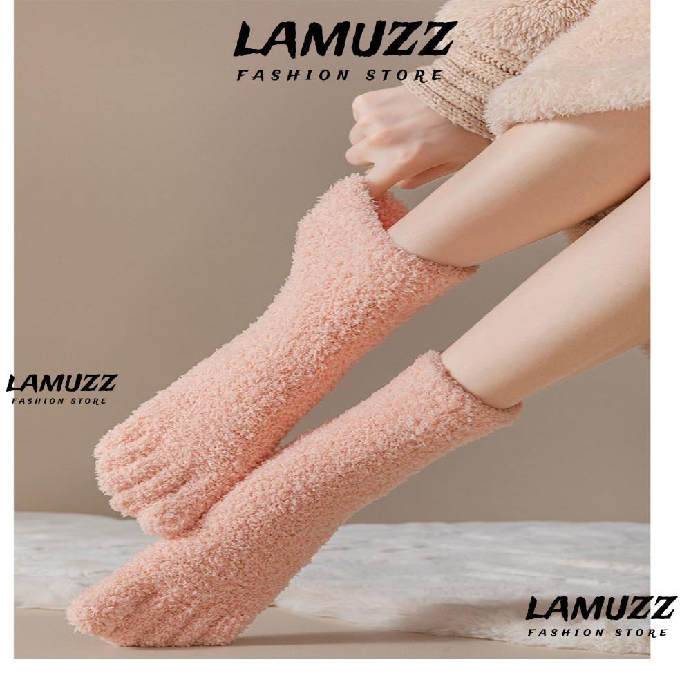 LAMUZZ Warm Fuzzy Five Toe Sock, Coral Velvet นุ่มและเป็นมิตรกับผิวนุ่ม Fluffy Cozy หนาถุงเท้าความร้