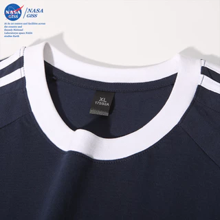 NASA เสื้อยืดสามแถบชายหญิง oversize แขนสั้น สไตล์ลำลอง summer GTR พิมพ์ลาย คอตตอน100% คอกลม หลวมและระบายอากาศ