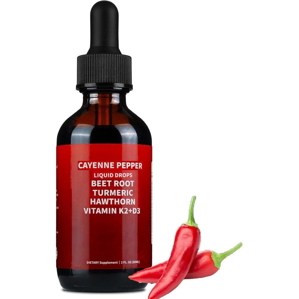Cayenne Pepper Drops, Cayenne Pepper Hawthorn Beet Root Turmeric Curcumin, Vitamin K2 & D3, Cayenne 