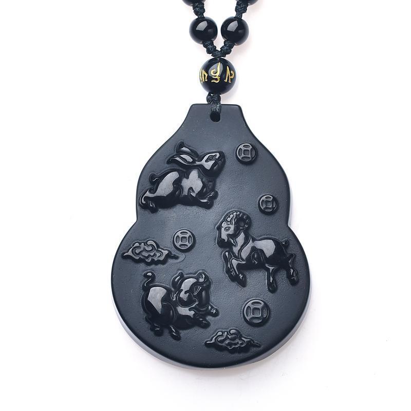 Necklace Natural Obsidian Zodiac Year of Birth 12 Zodiac Signs Unisex Necklace