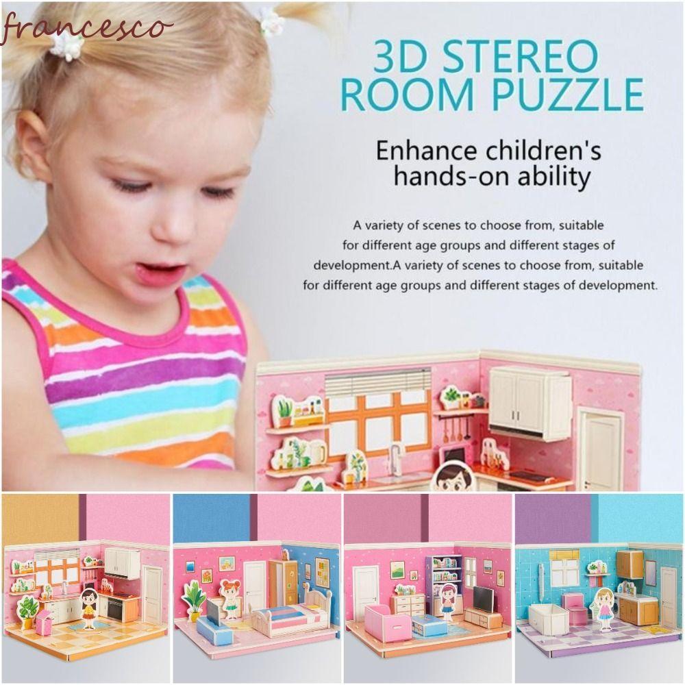 FRANCESCO 3D Room ของเล่นปริศนา, กระดาษแข็งห้องนอน 3D Room กระดาษแข็ง, การ์ตูน 3D ห้องนั่งเล่นรุ่นหั