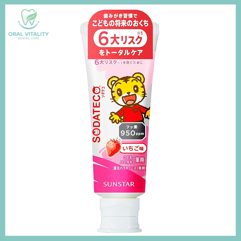 SODATECO Kids Toothpaste Strawberry with Fluoride 950ppm (Children's Toothpaste, Strawberry, Cavity 