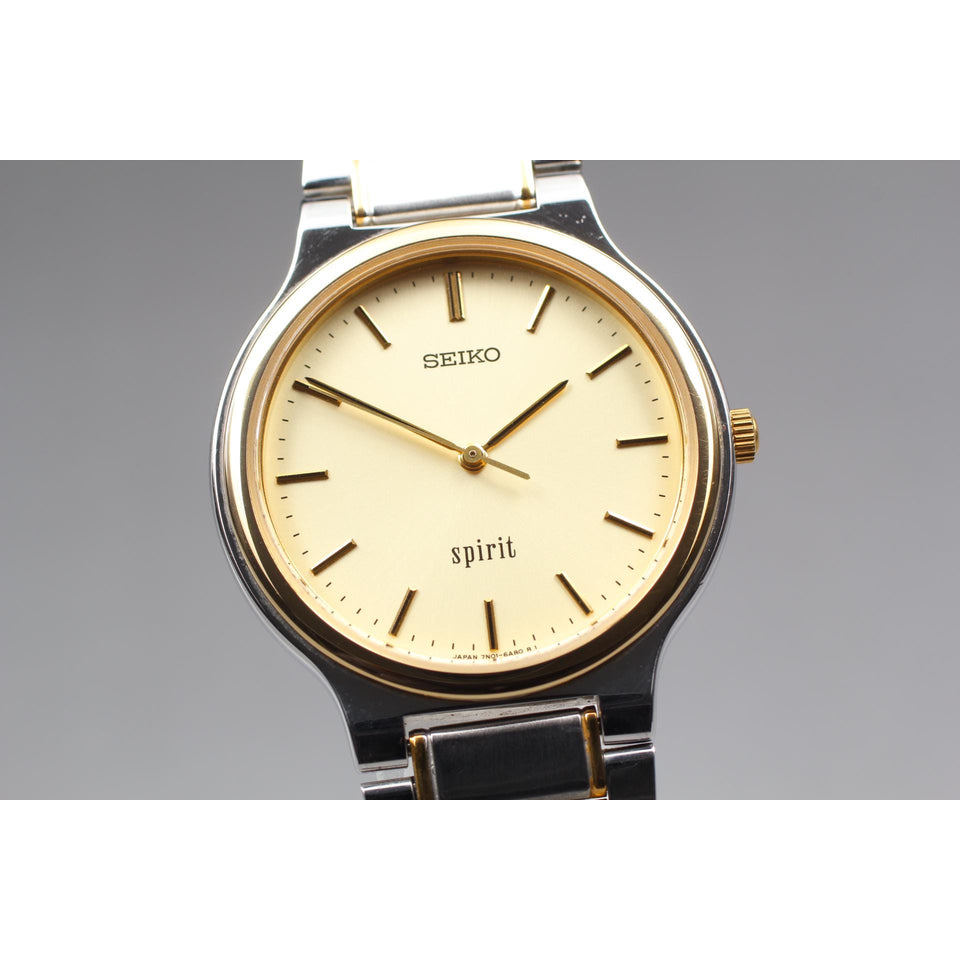 Vintage 1995N MINT* Seiko Spirit 7N01-6A70 Gold Round 34mm Qz Men's Watch JAPAN