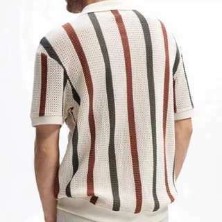 MNO.9 Knit Polo Shirt A621 เสื้อโปโลคอปกแขนสั้น ผ้าทอตาข่ายลายทาง เสื้อแฟชั่นชาย Man Clothing แฟชั่นชาย 2026