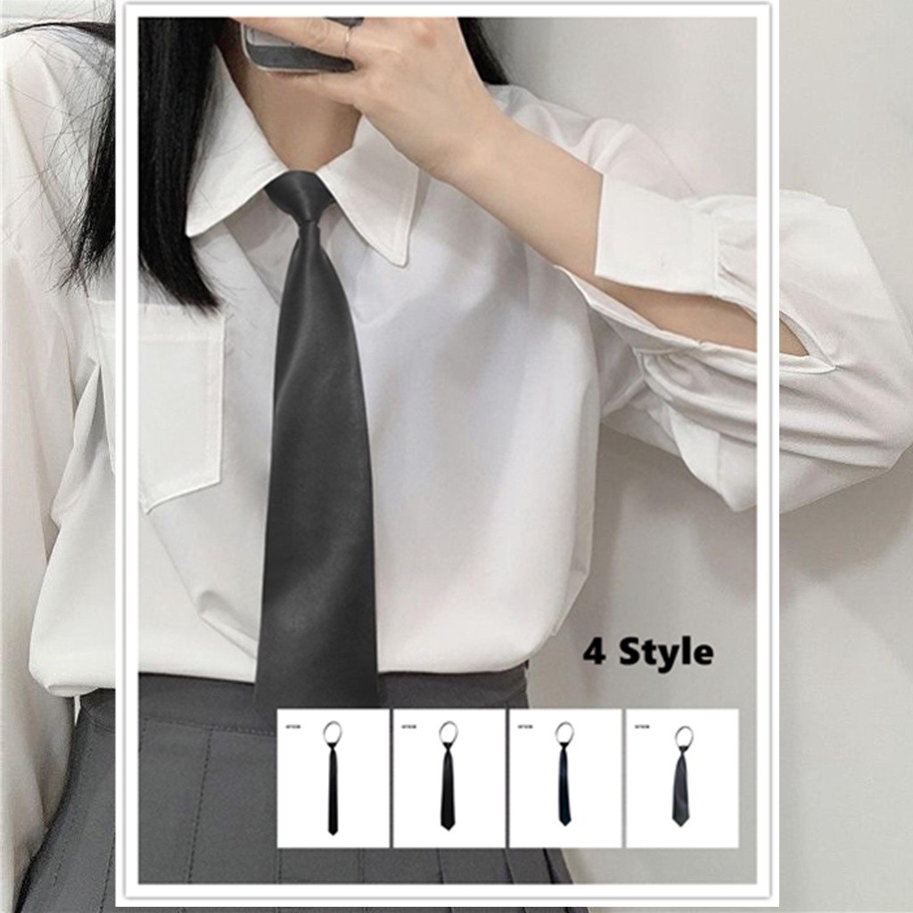 Zipper Tie สีดํา One-pull รุ่นแคบสําหรับผู้ชายและผู้หญิงนักเรียน E8a7