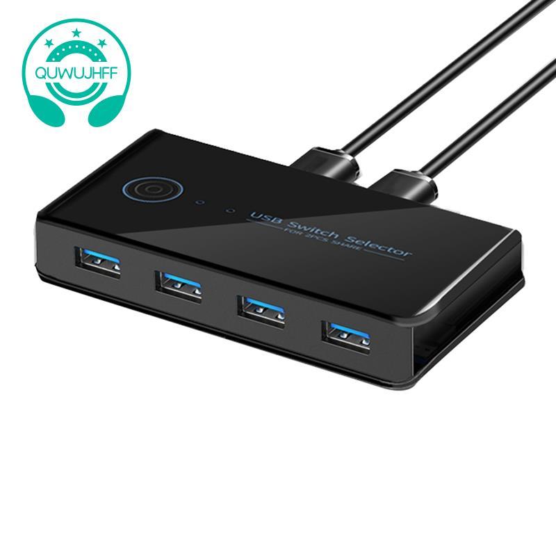 (quwujhff)USB KVM Switch USB Shared Switcher 2 in 4 Out สําหรับแล็ปท็อปพีซีคีย์บอร์ดเมาส์เครื่องพิมพ