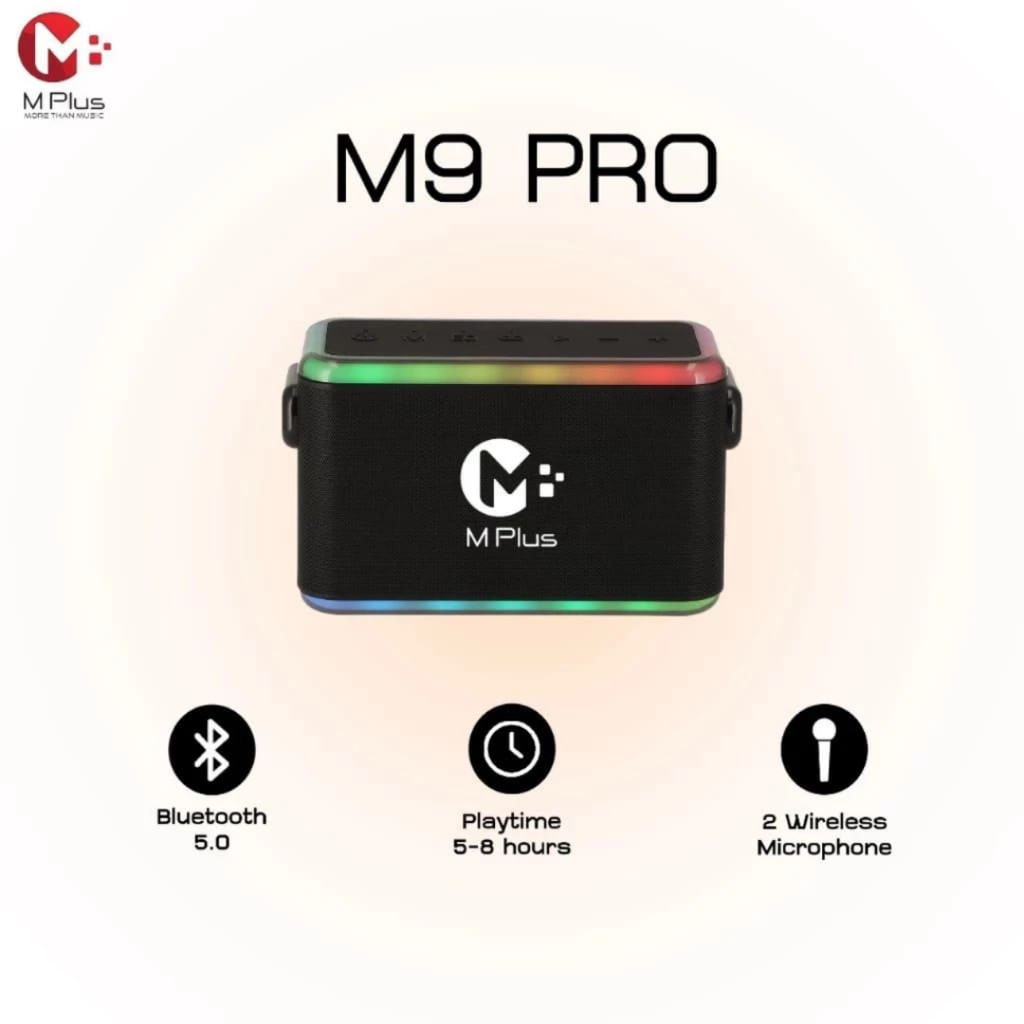 ลำโพงบลูธูท M plus รุ่น M9 PRO ไมค์ลอยคู่ AUX กันน้ำIPX5 เบา พกพาง่าย