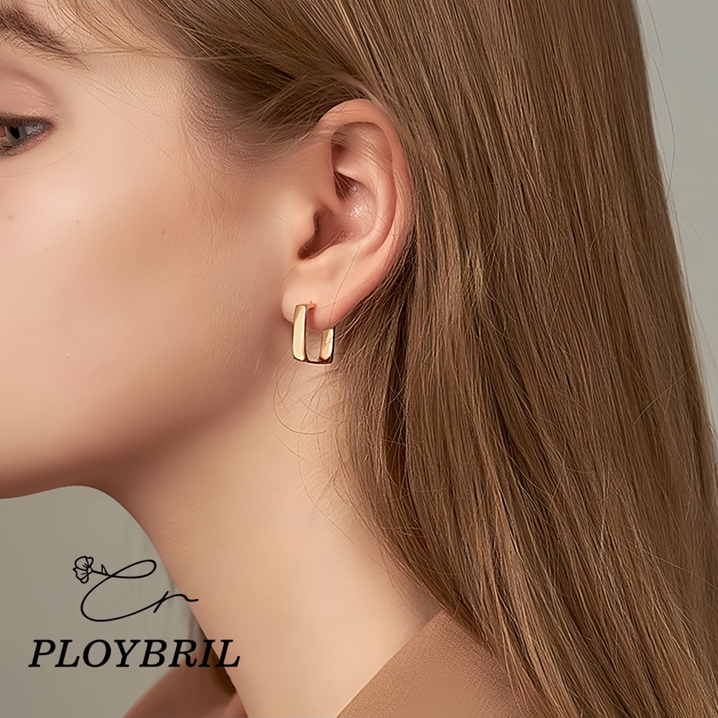 PLOYBRIL ต่างหูห่วงเรขาคณิตสไตล์ฝรั่งเศสวินเทจสำหรับผู้หญิง - เครื่องประดับเรียบหรูที่มีความมินิมอลลิสต์ E045