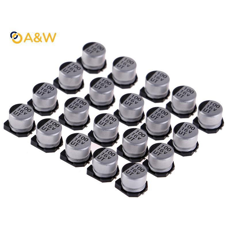 A&W 20 ชิ้น SMD ตัวเก็บประจุไฟฟ้าพร้อมข้อกําหนด 6*5 มม. 16V 100uF