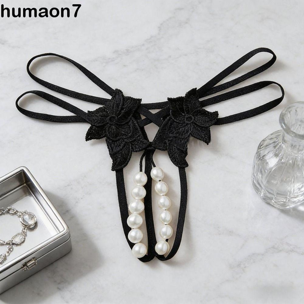 HUMAON ผู้หญิง Bigsize ทอง, ต่ําเอวเพิร์ลลูกไม้ชุดชั้นใน, สบายดอกไม้ Hollow-out เปิดเป้าตาข่ายกางเกงลูกไม้หญิง