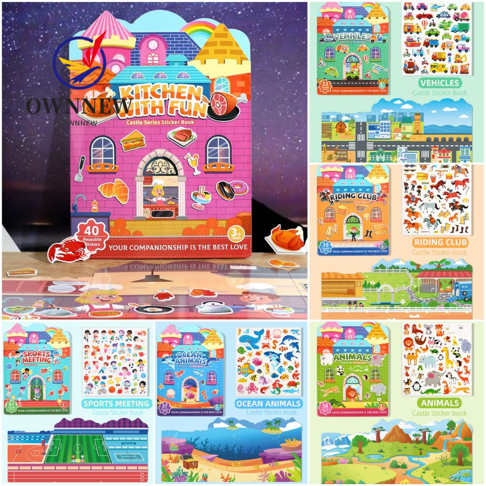 OWNNEW Jelly Sticker Silent Book, Animal Vehicle Multicolor Quiet Book,Reusable Interaction Game Mul