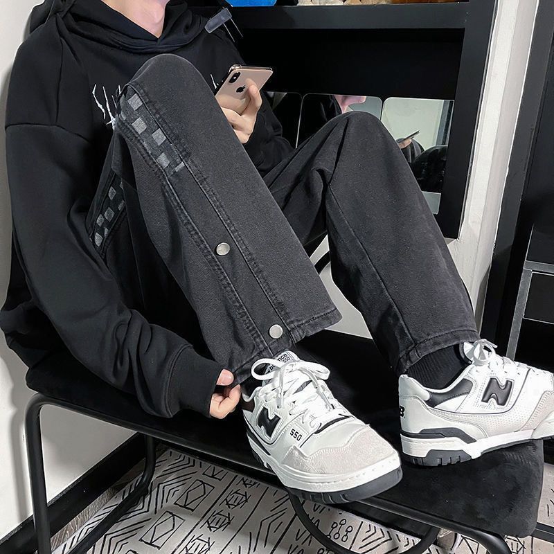 裤子男冬季ins潮黑色牛仔裤男秋冬宽松直筒百搭潮流炸街痞帅男 Mb9jNVKPno0306