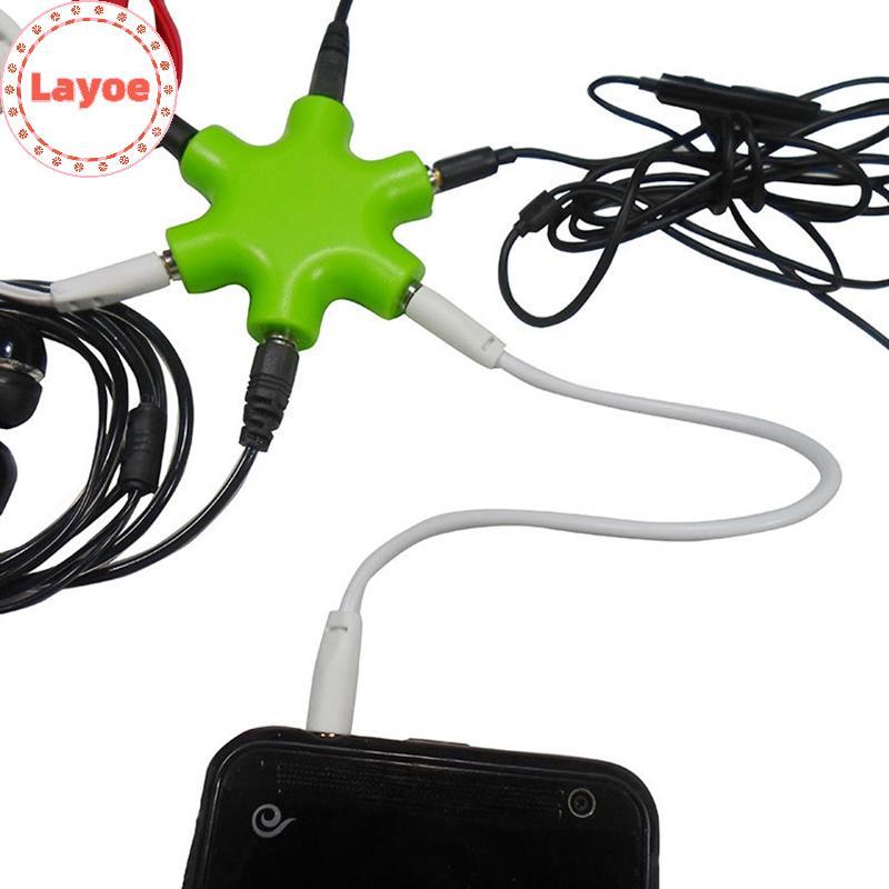 Layoe 6 พอร์ตหูฟัง Aux Splitter 6 In 1 อุปกรณ์เสริมสมาร์ท Audio Aux Cable Splitter 3.5 มม.1 ชาย 5 หญ
