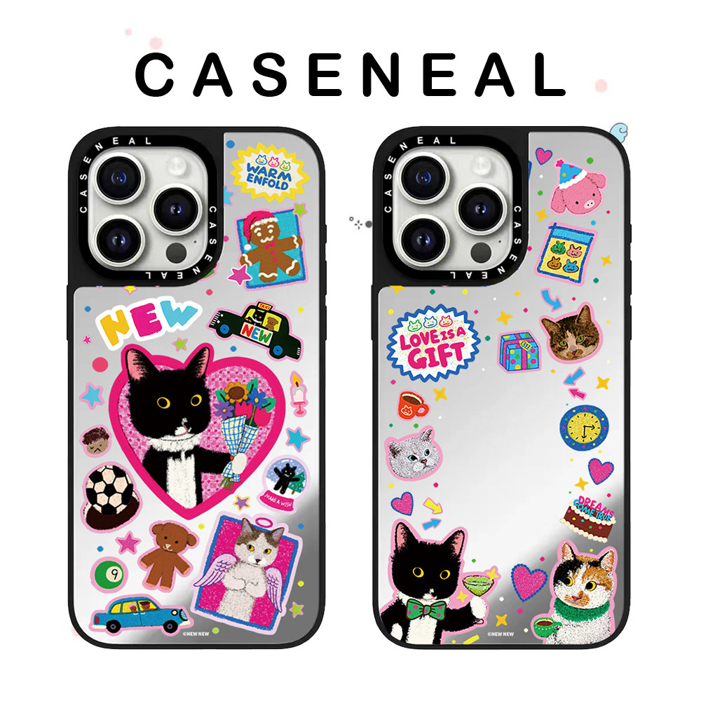 CASENEAL แมววัวน่ารักคุณภาพสูงกระจกเคสโทรศัพท์เหมาะสําหรับiPhone 17ProMax 17pro 17 air 16promax 16 15promax 15 14promax 13 13Promaxแฟชั่นAnti Drop Hard Case ราคา ถูกที่สุด ดีลบีเคเค