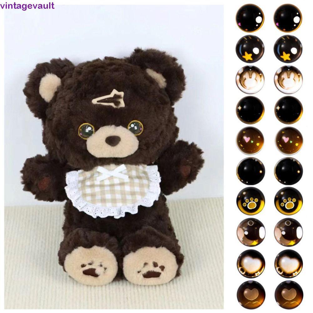 VINTAGEVAULT ตุ๊กตาสีน้ําตาลs Eyes, ตุ๊กตาตุ๊กตา Access Anime Eyes ฐานแบน Heart Eyes, น่ารัก DIY ครึ