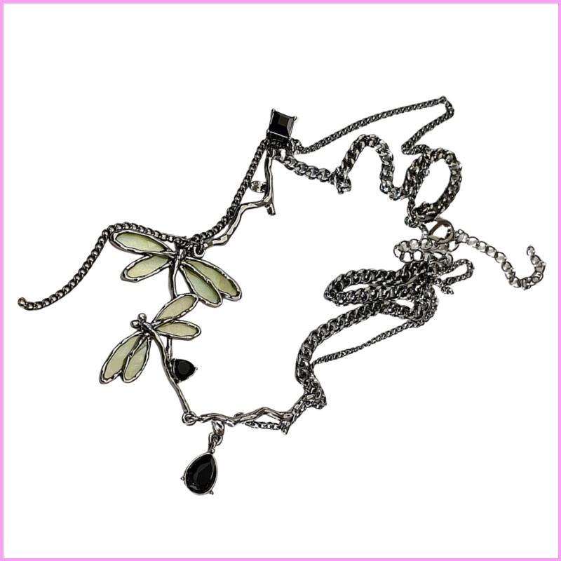 Elegant Gunmetal Odonate Pendant Necklace Unique Clavicle Chain Fashion Jewelry