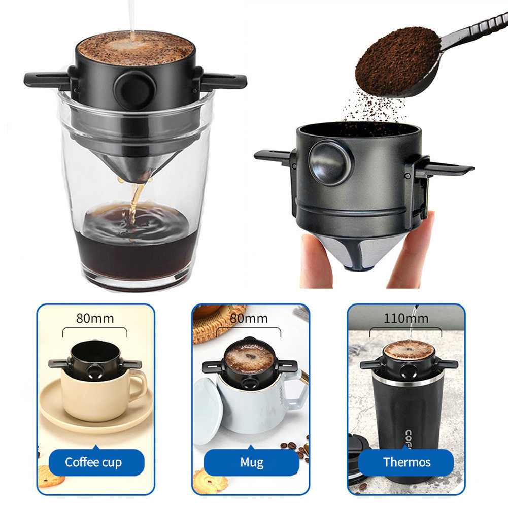 New Product#Coffee Filter Stainless Steel Filter-Free Paper Coffee Funnel Strainer Portable Folding 