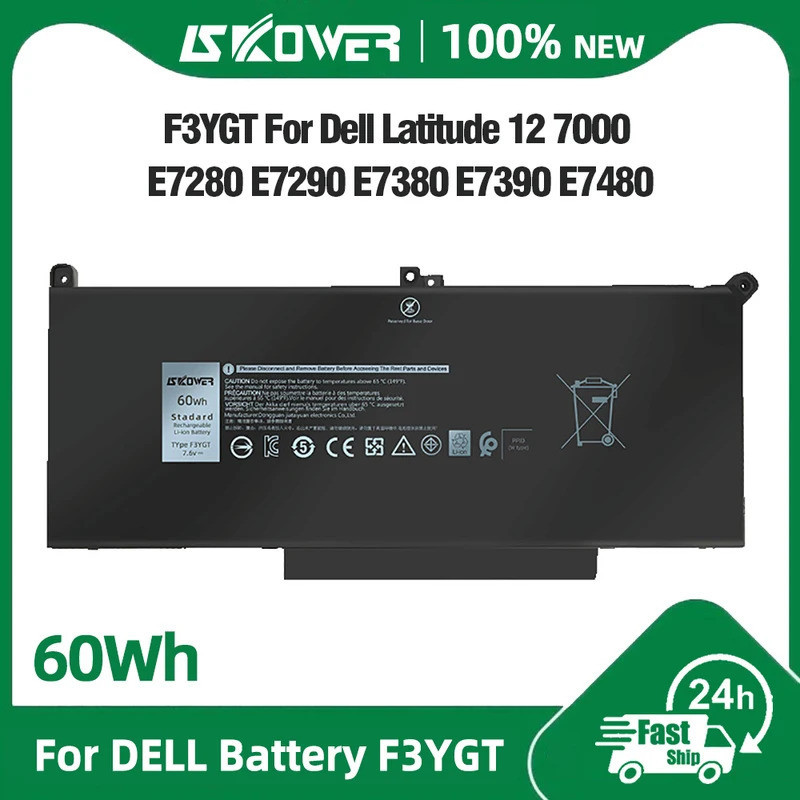 SKOWER แบตเตอรี่ DJ1J0 F3YGT สำหรับ Dell Latitude 7000 7280 7380 7290 7390 7480 7490 E7280 E7380 E7480 E7290 E7390 E7490