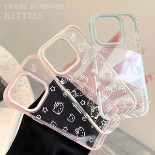 การ์ตูนคิตตี้แมวหมีเคสโทรศัพท์ใสสําหรับ ไอโฟน iPhone 17 16 15 14 13 12 11 Pro Max มือโปร สูงสุด กันฝุ่นกันกระแทกฮาร์ดปกหลัง